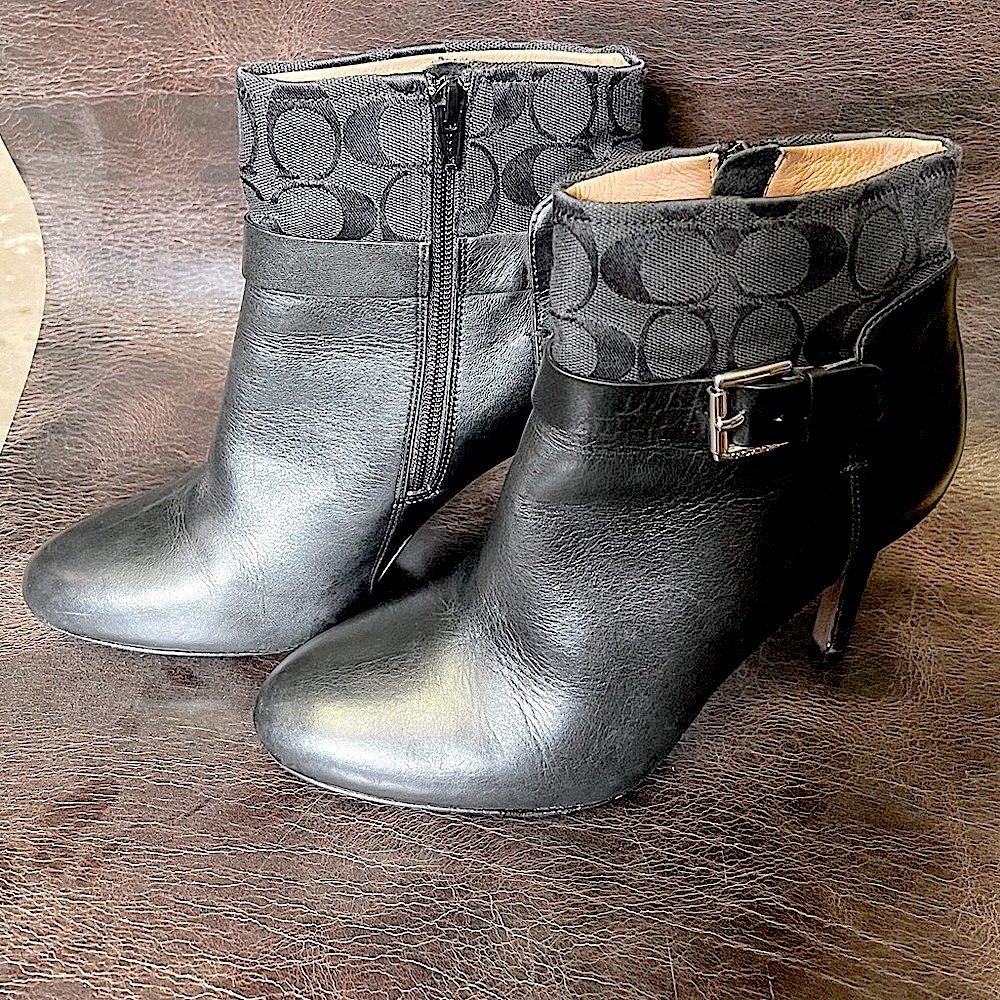 COACH Messina | Womens s8 Leather Black COACH Ankle Boots | Coach Heeled Booties